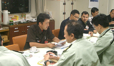 Pre-discharge meeting on board at the loading terminal